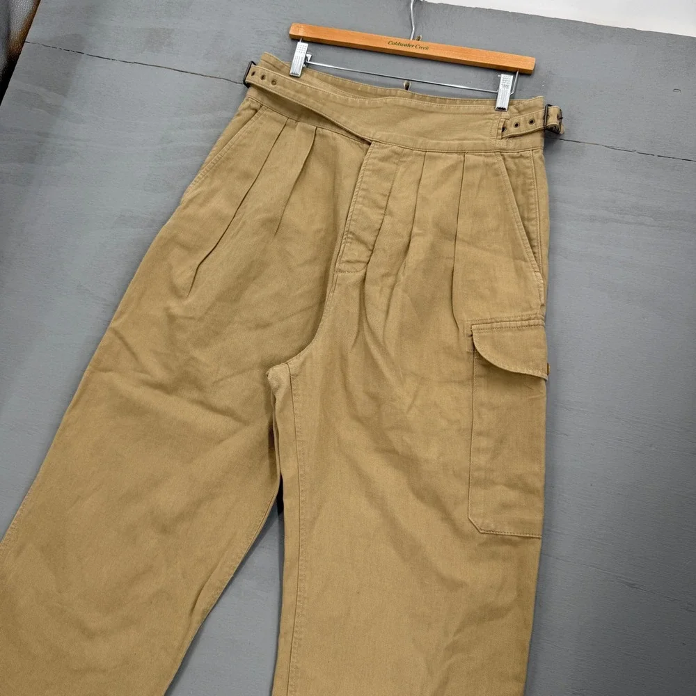 Banana Republic Explorer Cargo Pants Tan Pleated High Waist Linen Blend 10